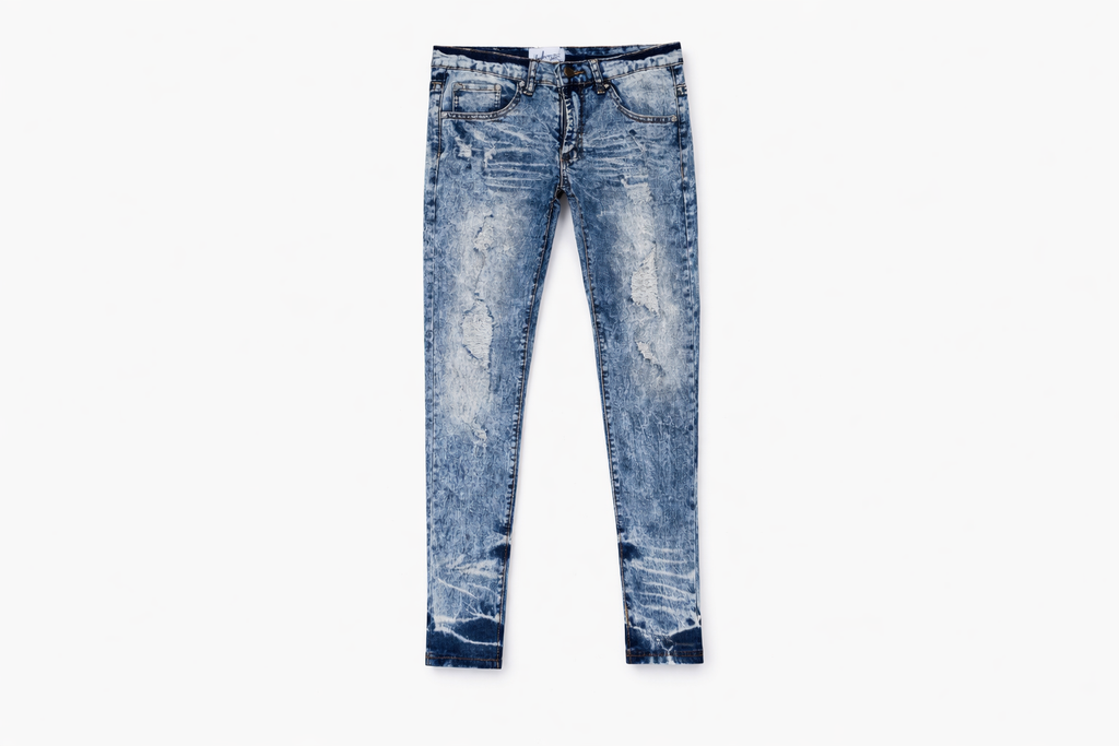 Vintage Wash Mid-Leg Distressed Jeans