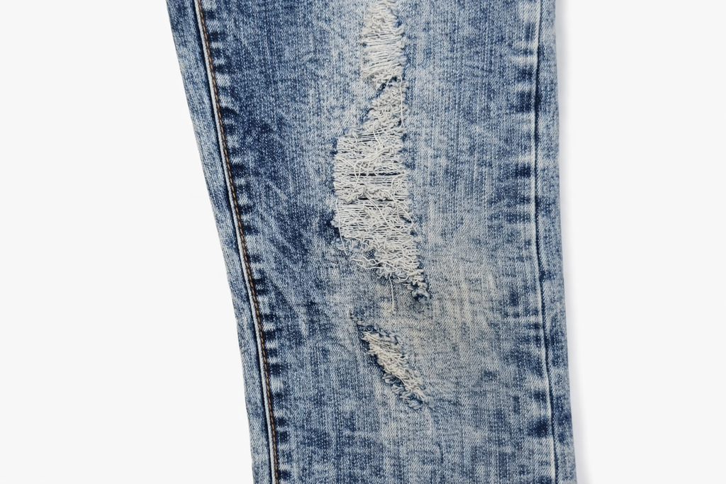 Vintage Wash Mid-Leg Distressed Jeans
