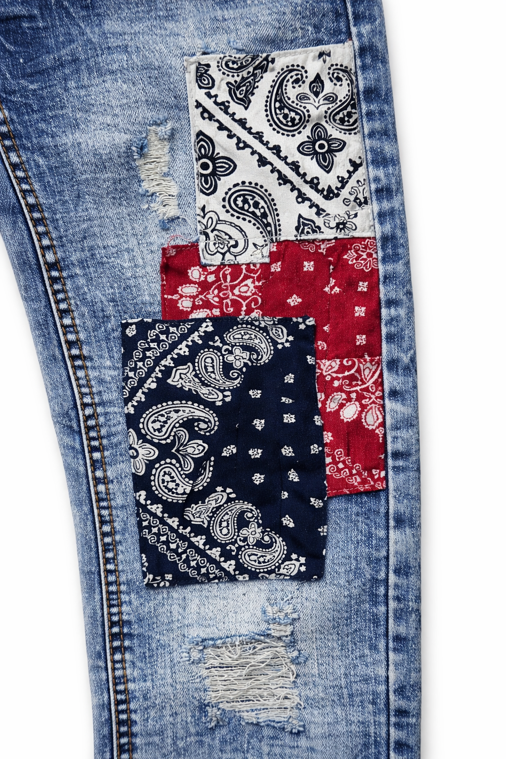 Bandana Patch Distressed Slim-Fit Jeans