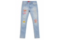Sunburst Stitch Distressed Slim-Fit Jeans
